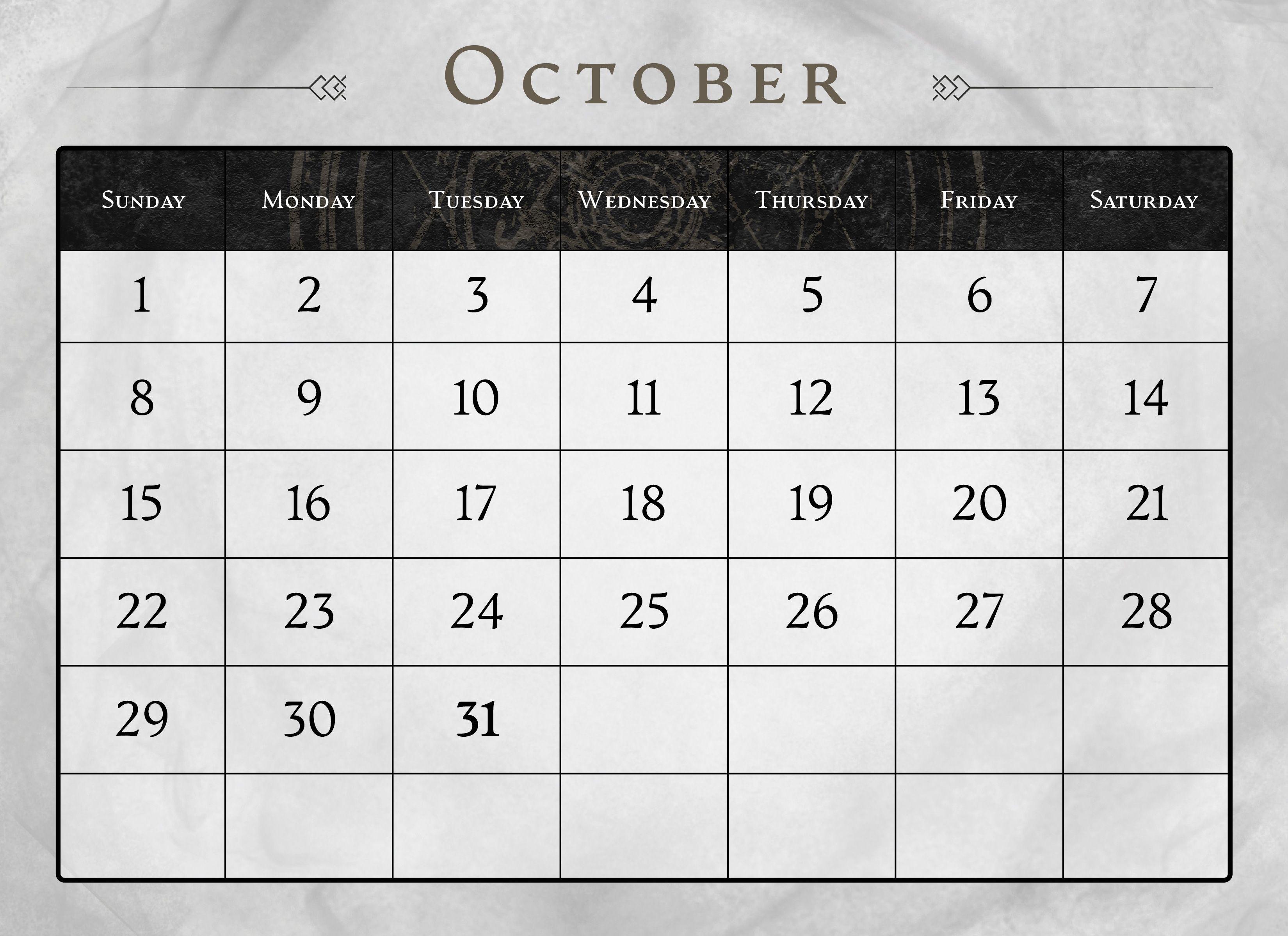 Calendar page for the month of October