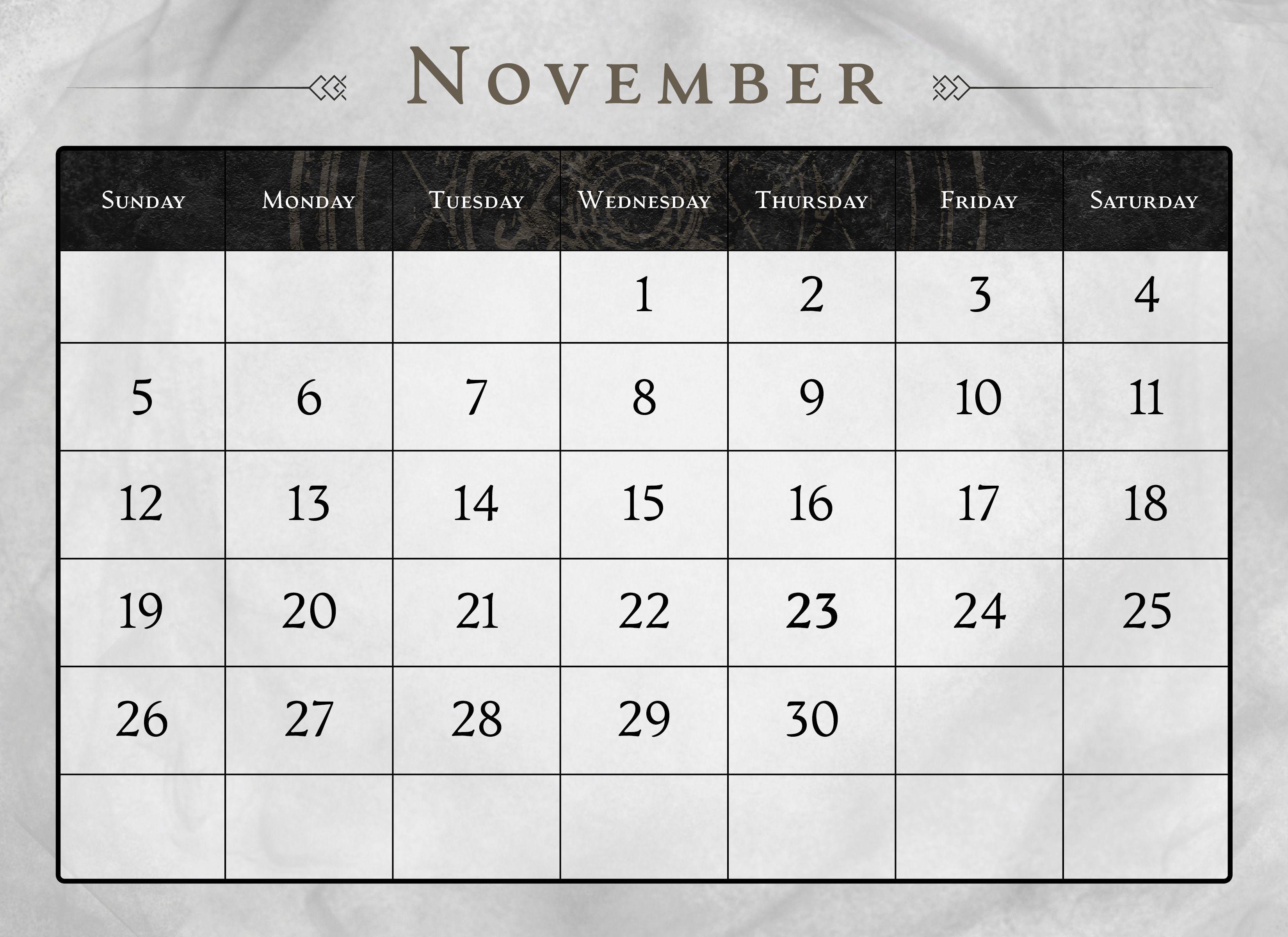 Calendar page for the month of November 
