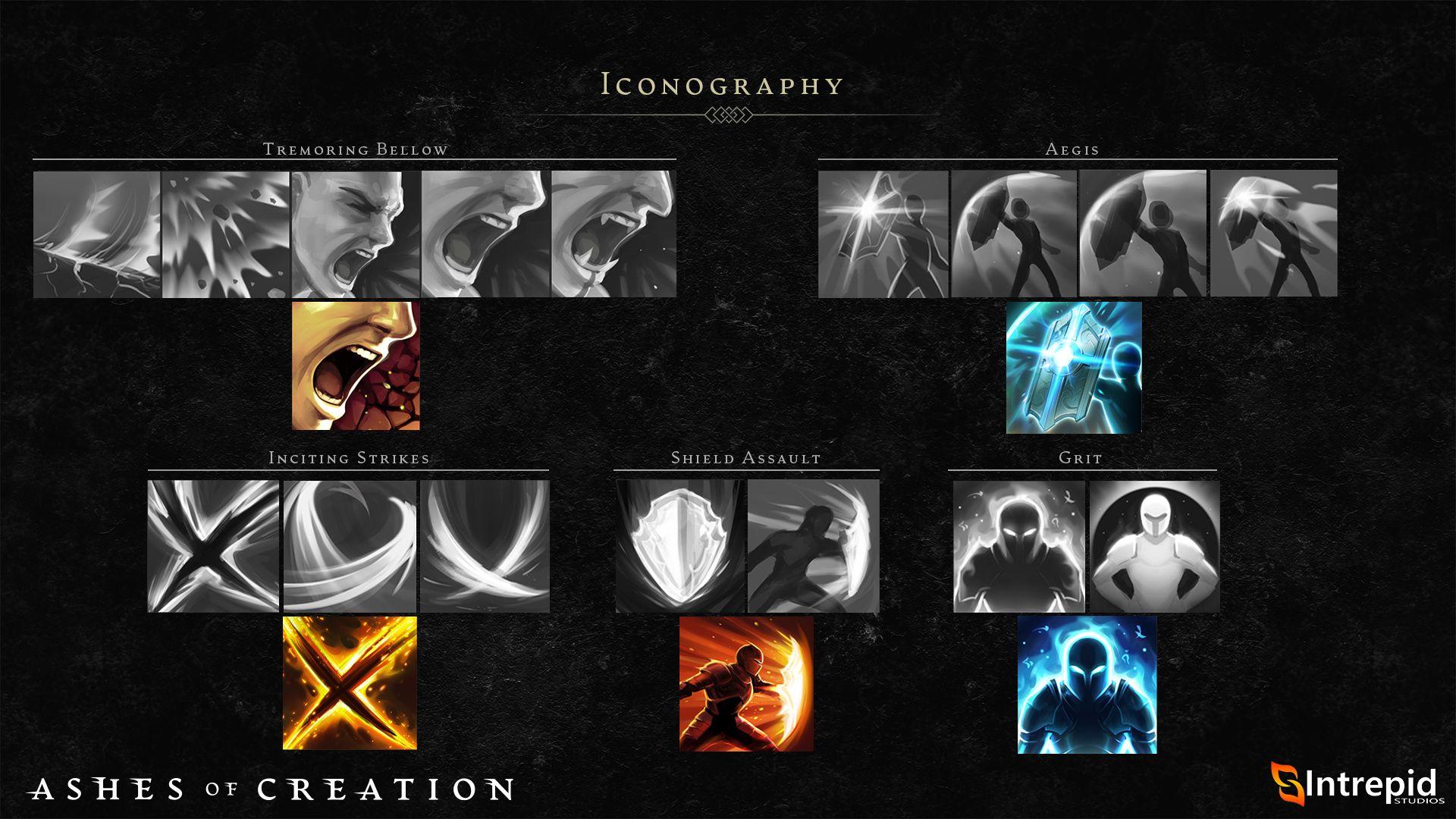 Images of the design process behind creating skill icon tiles