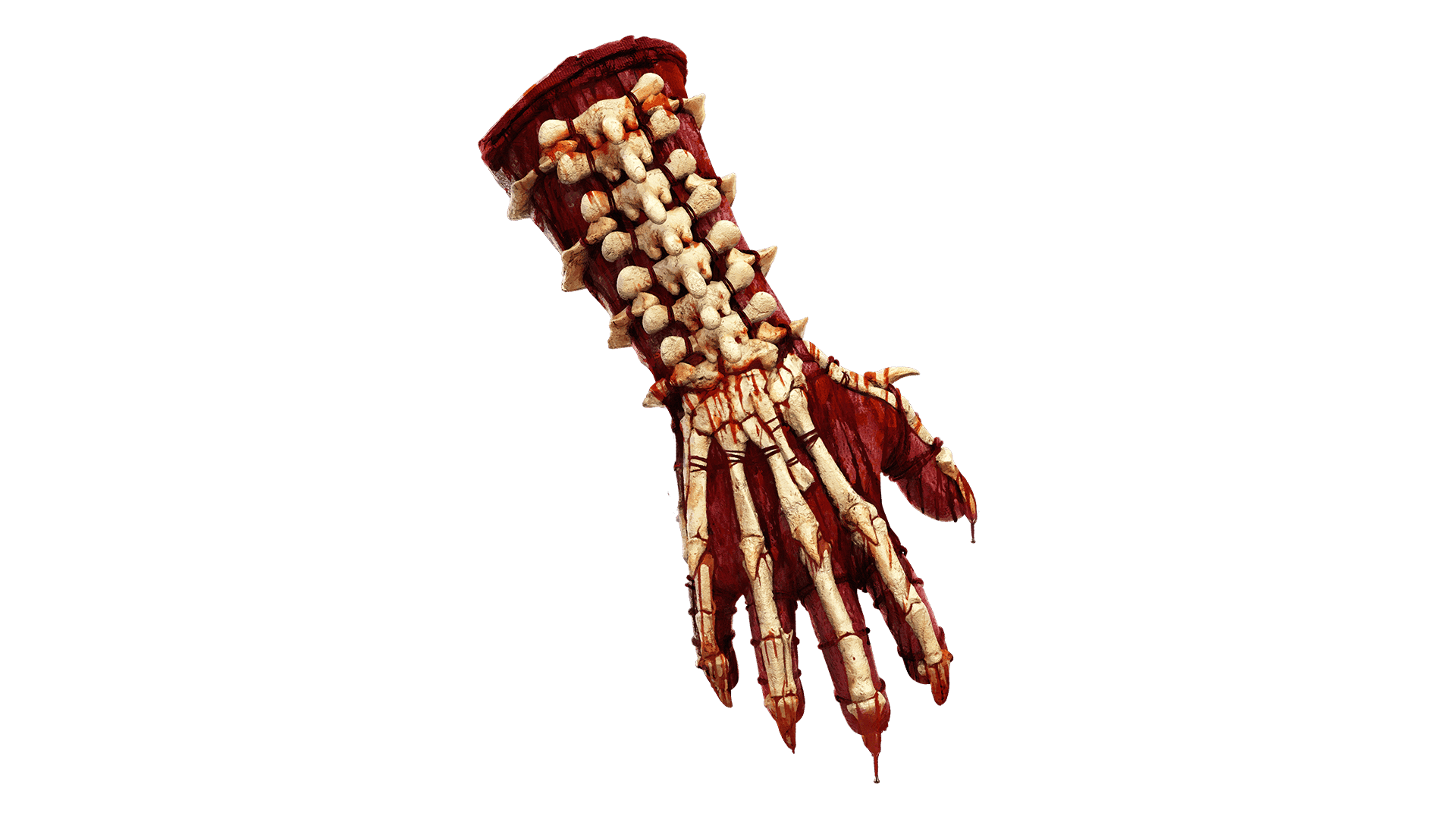 A standalone image of the Collector's Touch accessory cosmetic. This accessory is a bloody hand with the skeleton on the outside of the hand.