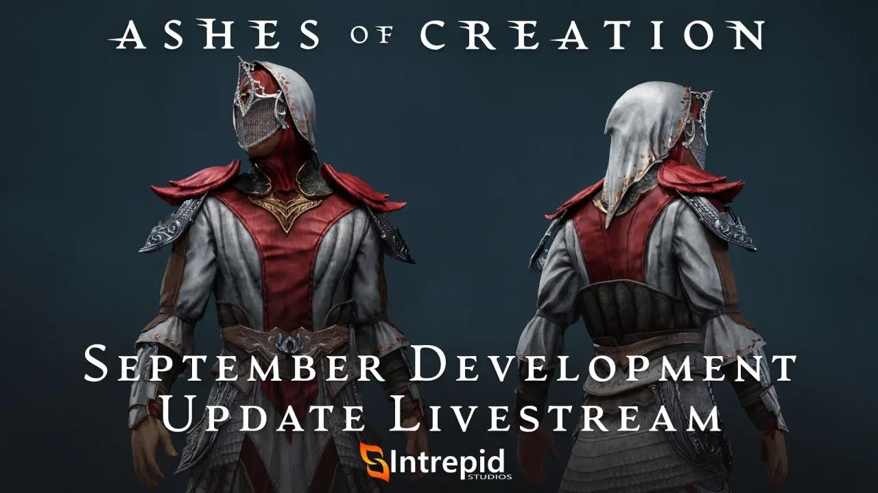 A figure shown twice, once from the front and the other from the back wearing red and white robes. The view of the character is from the mid thigh up and they have a sort of mesh like material covering the front of their face