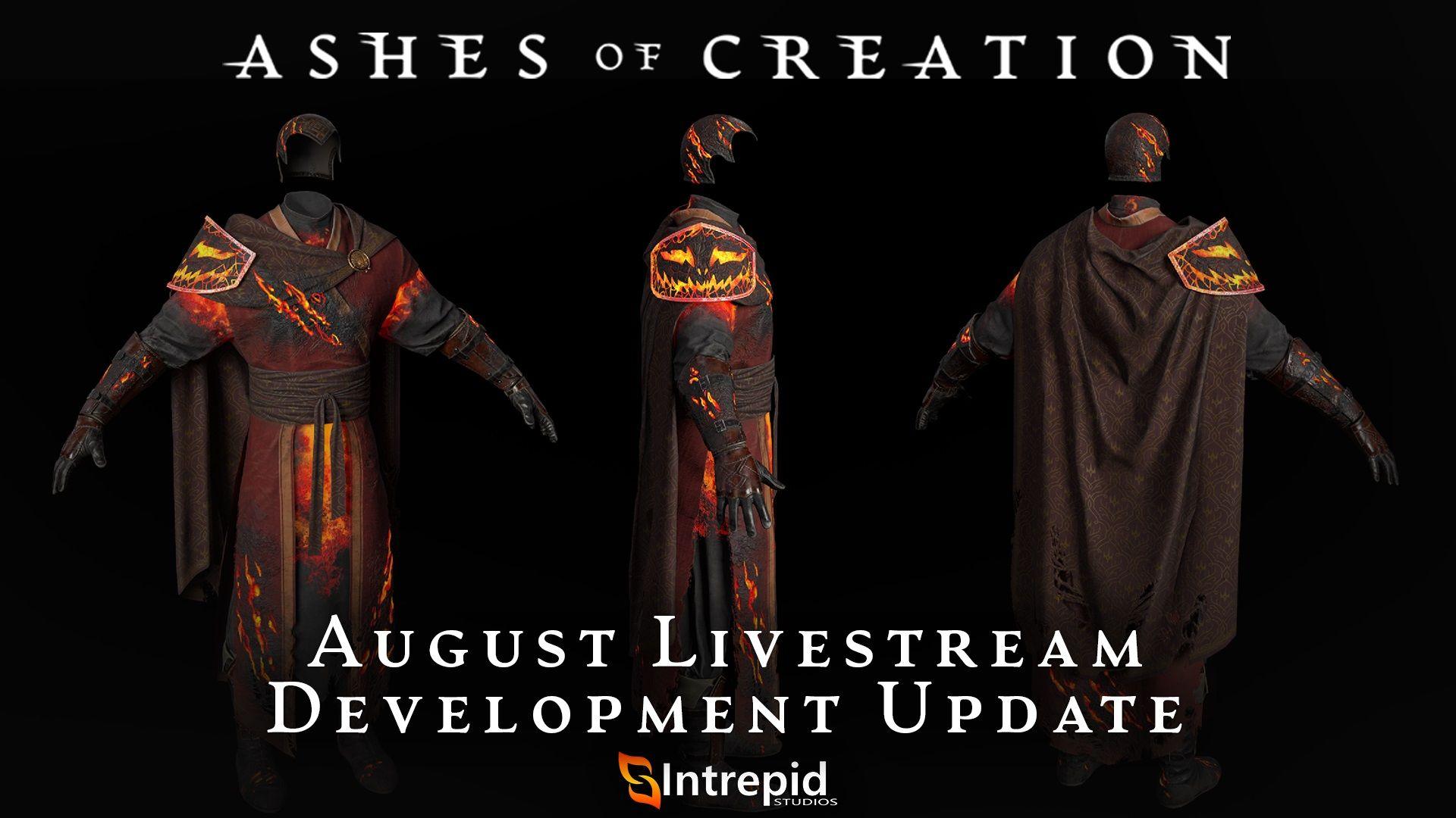 Three body images that show a human form at a front, back, and side view. The human is displaying an outfit of red, orange, red and black with jack-o-lanterns on the arms and a cape.