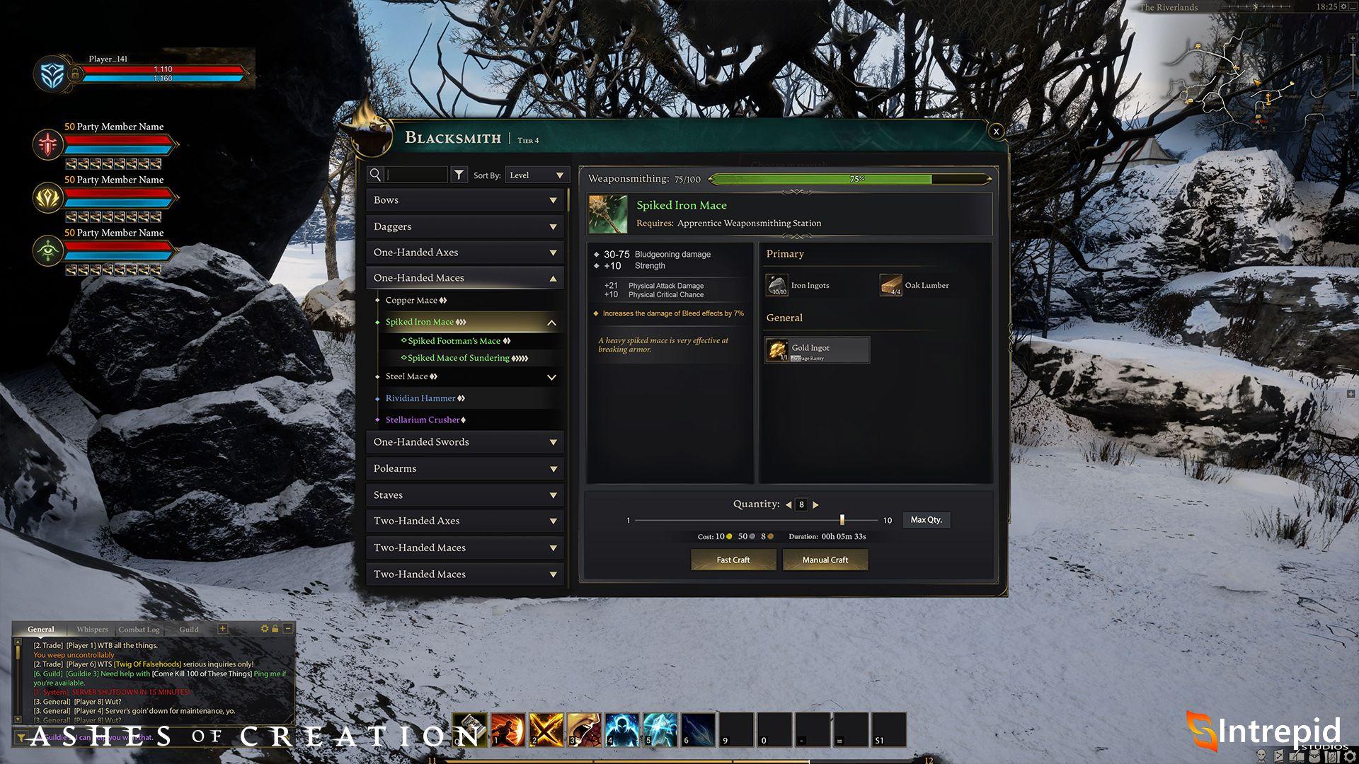 Image of a crafting modal in the game