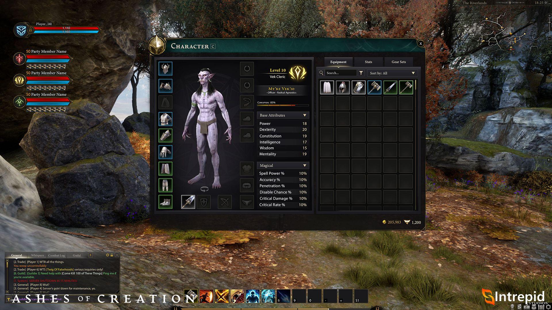 Image of a character modal in the game
