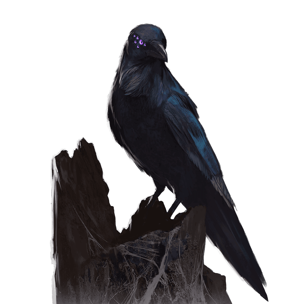 Blacksight watcher perched on top of a log with a glowing purple eye