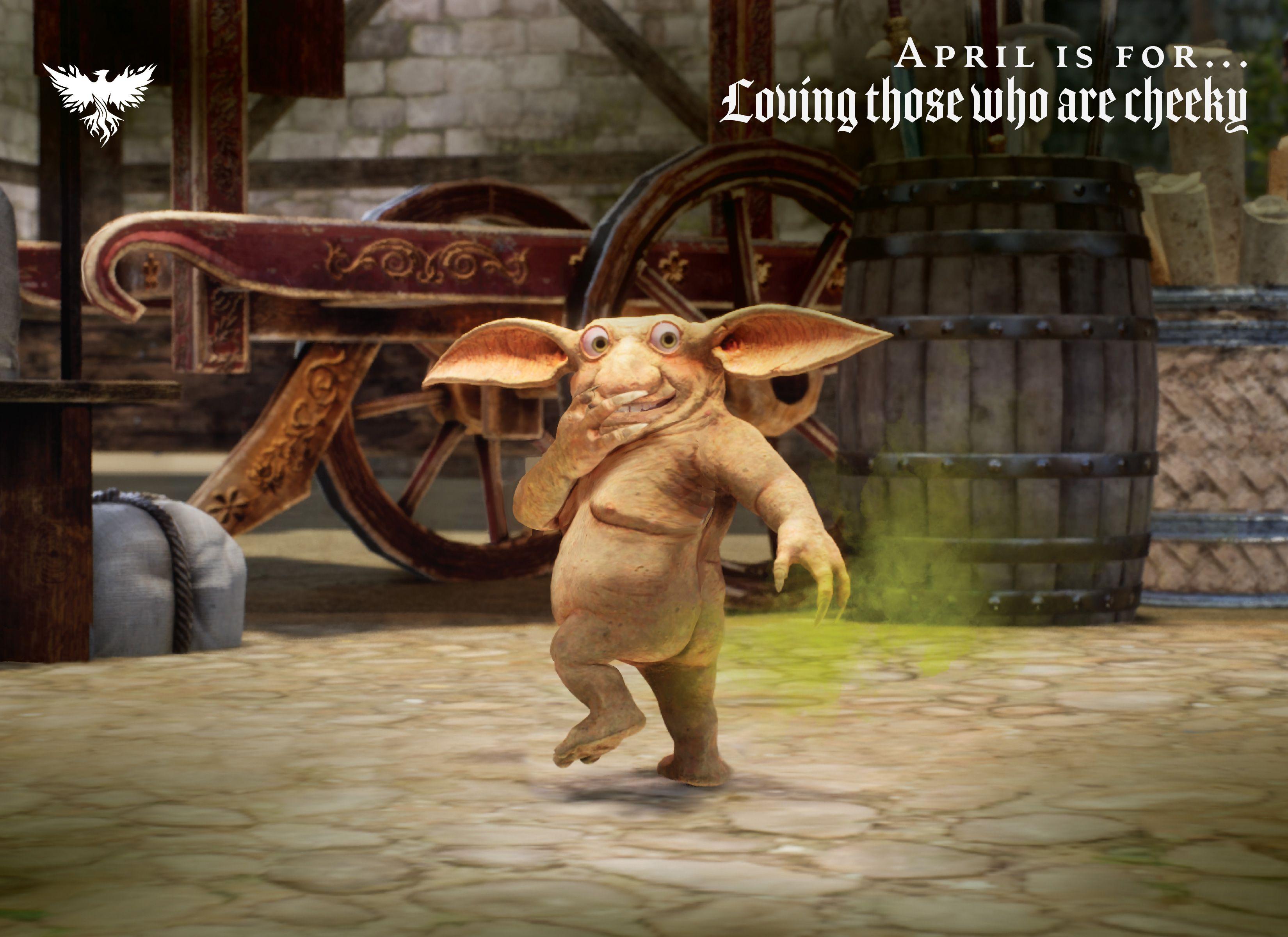 Little tan troll with giant bat like ears covering his mouth shyly as a fart comes out from behind him