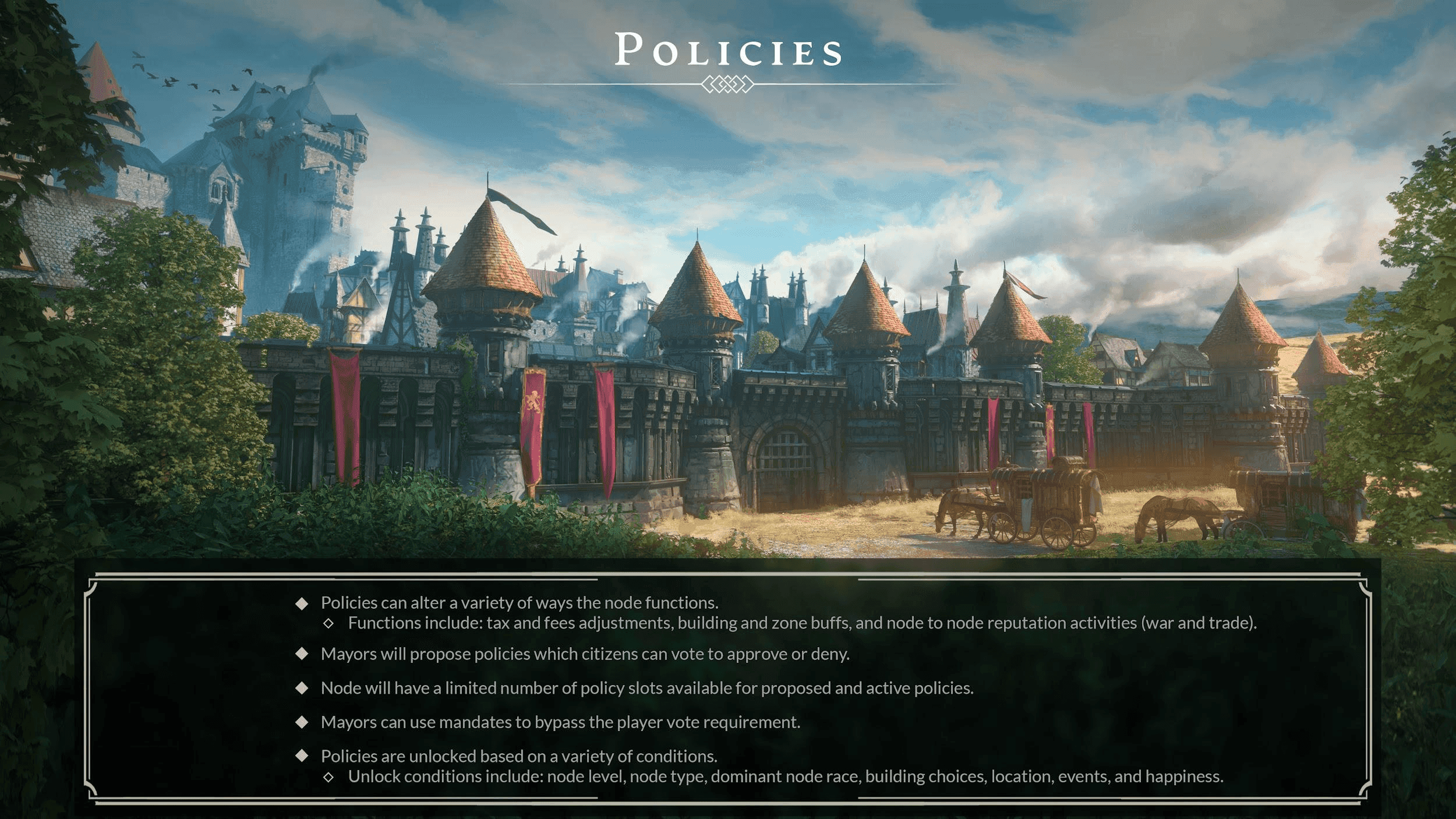 Blue skies with white fluffy clouds above the gates of a Kaelar city