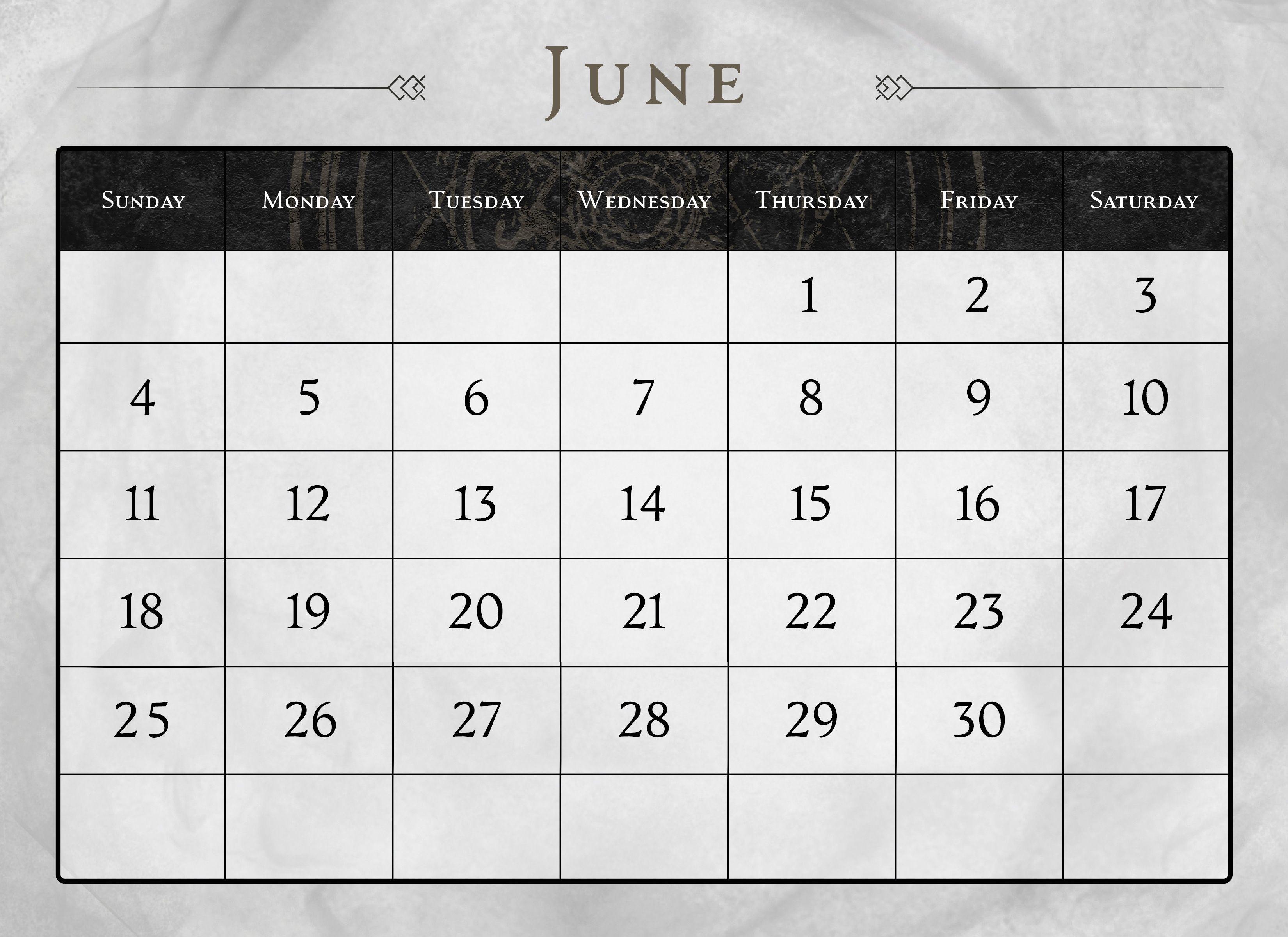 Calendar page for the month of June
