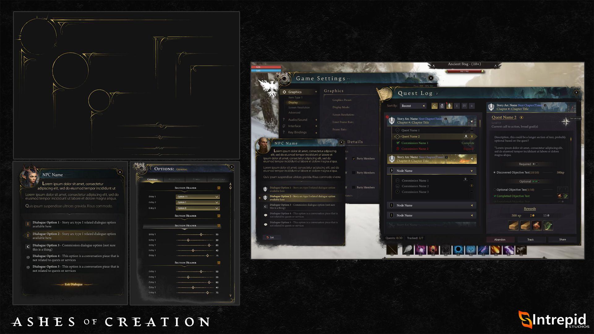 Close ups of the game modals and different option of what the frame art looks like in game