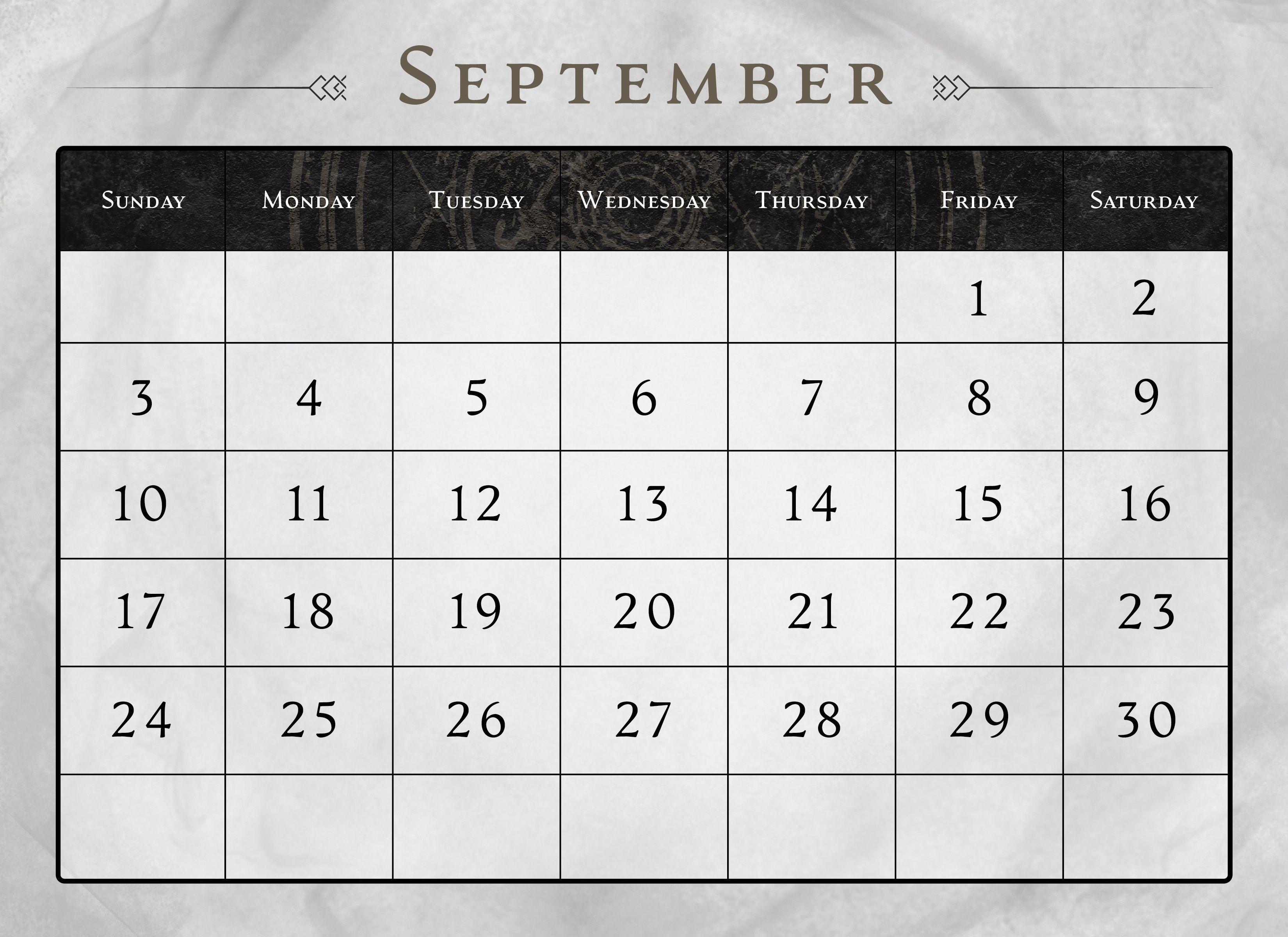 Calendar page for the month of September