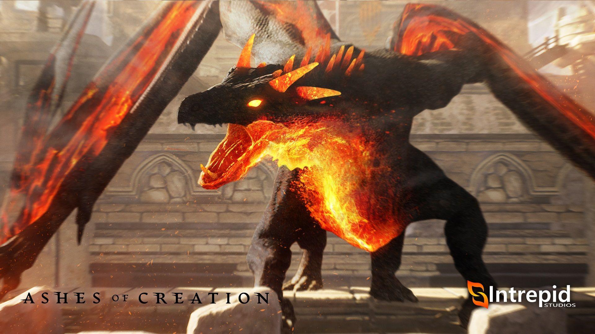 Emberstorm dragon made of black scales with a fire underbelly and lava wings roaring.