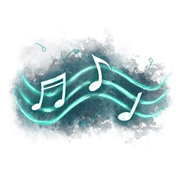 Music notes floating through the air, light blue with a glow