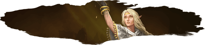 Empyrean Cleric Elf with a golden blonde braid down her left shoulder with her right hand extended to the sky holding a light ball