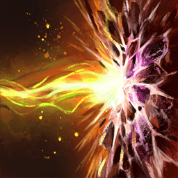 A fireball shoots out from the left of the screen towards a wall of rock that is bursting into pieces from the impact