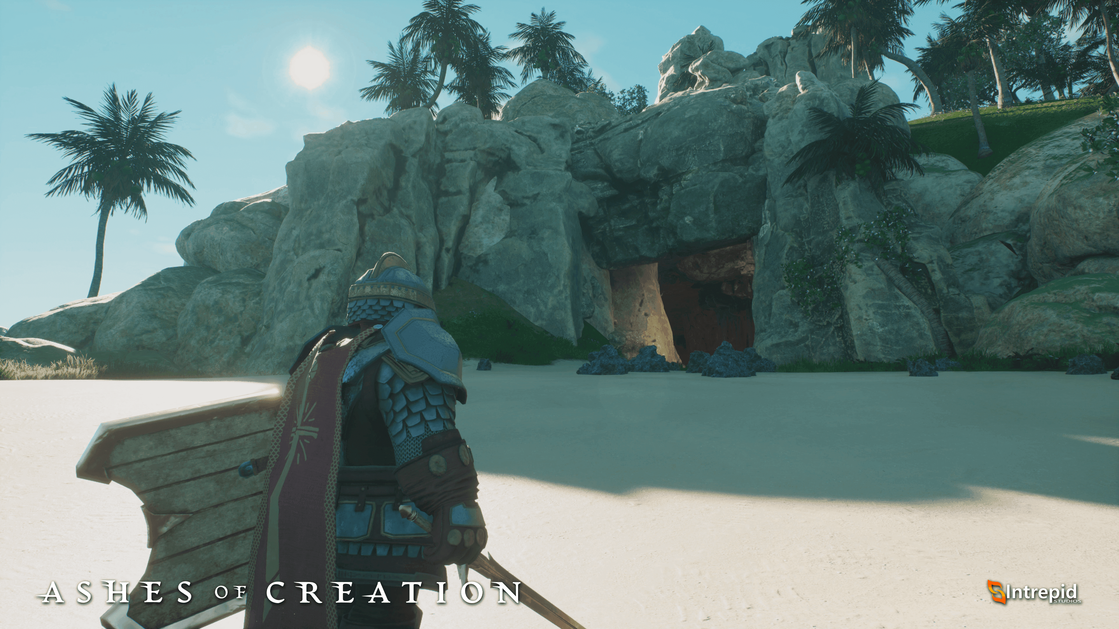 An image of a dwarf looking at the entrance of a cave. 