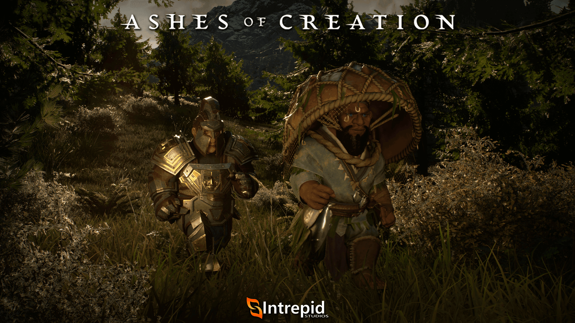An image of two dwarves traveling through a grass field.