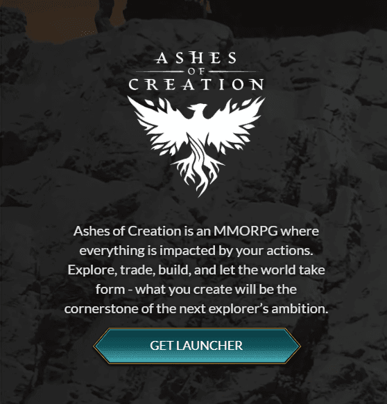The homepage title screen showing how to download the launcher.