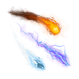 Fire, ice, and lightning blasts swirling in the air