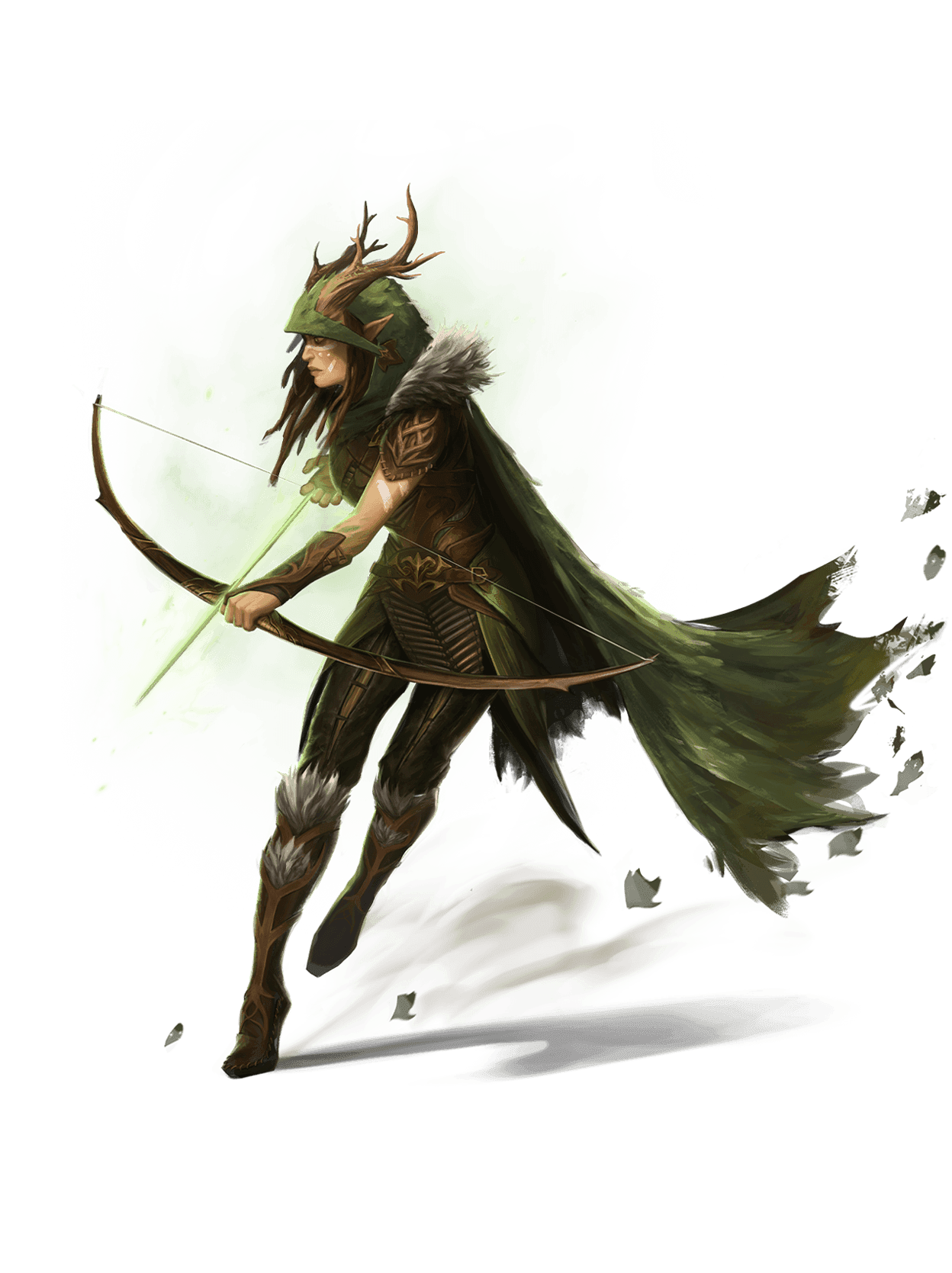 Py'Rain elf in cloak with light arrow notched ready to shoot 