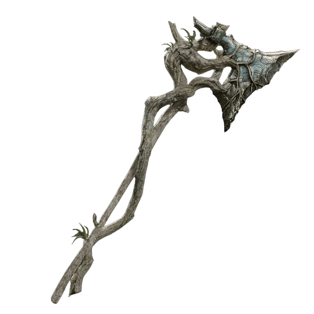 An axe made with ornate wood