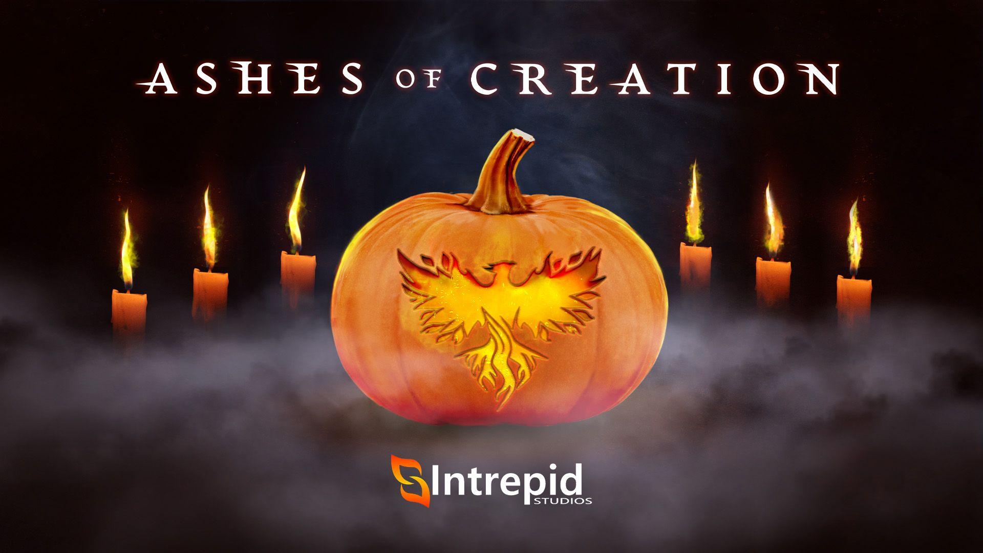 The ashes of creation phoenix carved into a pumpkin.