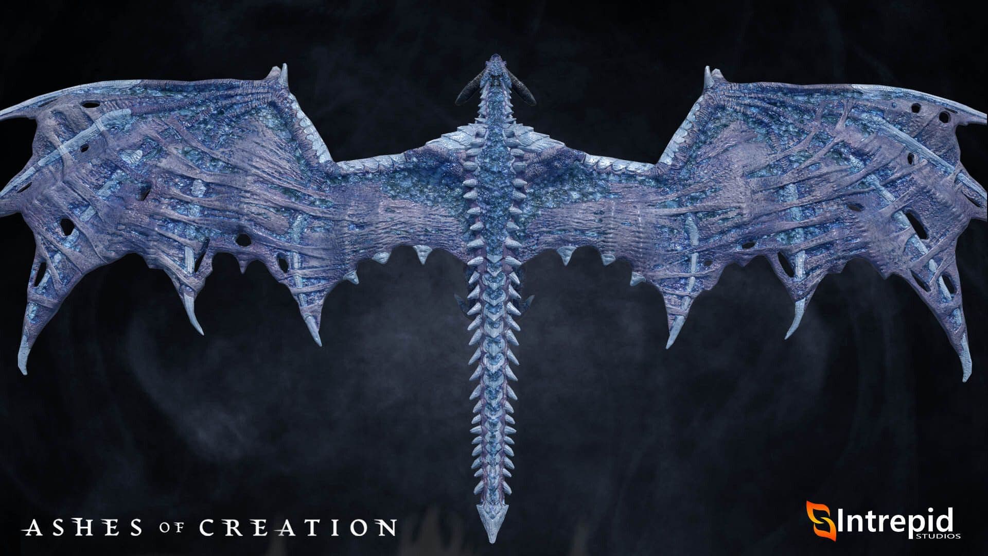 Ariel view of a dark blue dragon with light blue scales.