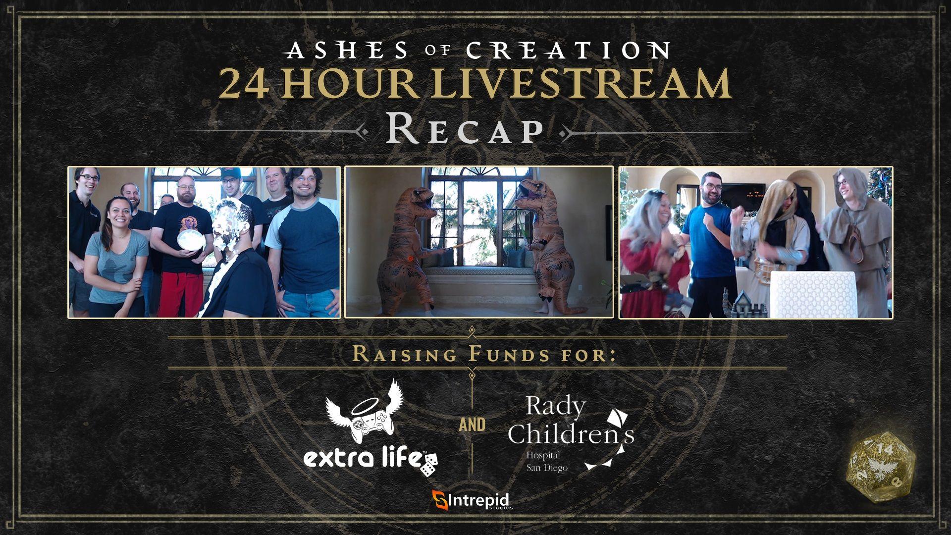 Black background with three images in the center. The images are of different Intrepid employees performing different activities to raise money during the Extra Life event