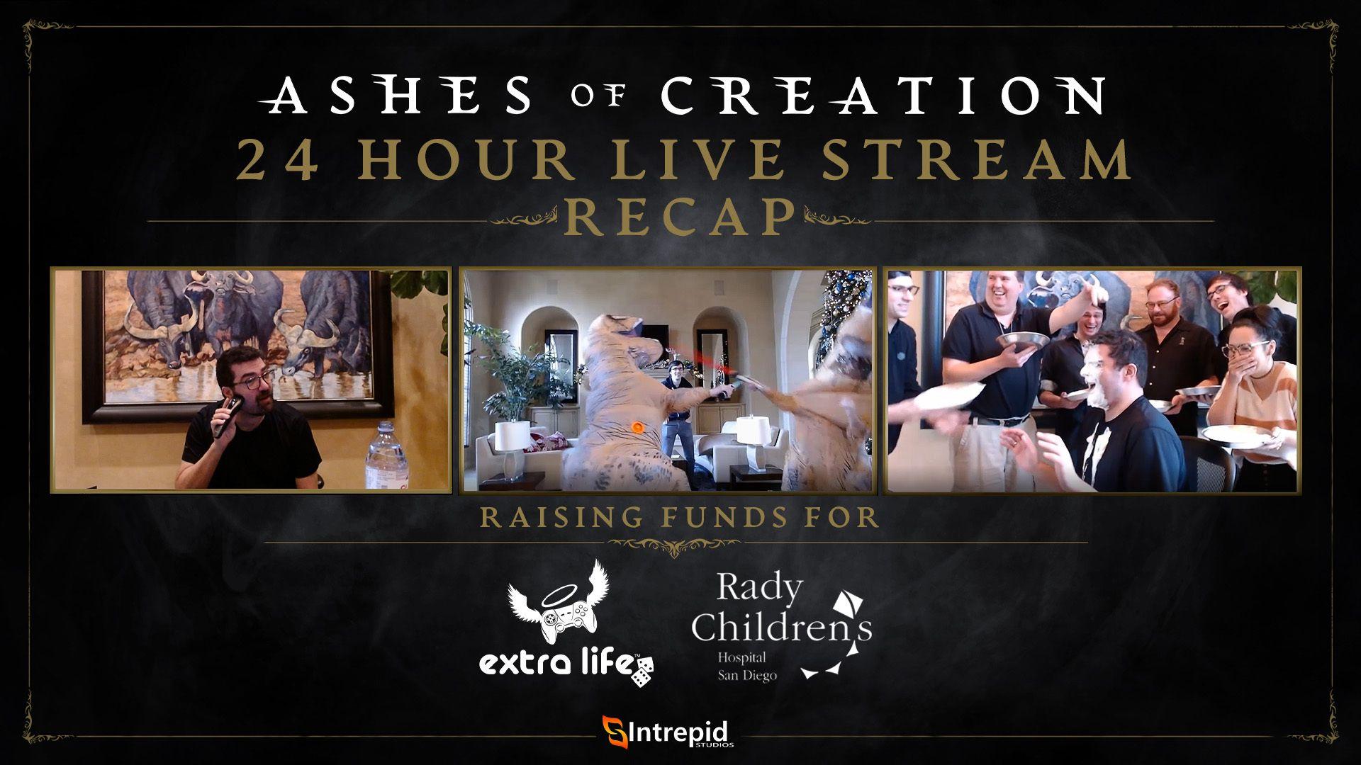 Black background with three images in the center. The images are of different Intrepid employees performing different activities to raise money during the Extra Life event