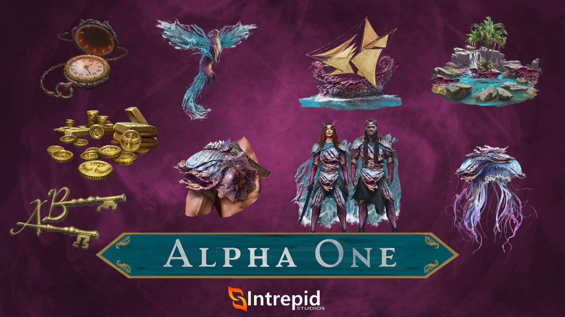 Purple background with an array of images included in the brine and bounties pre-order packages