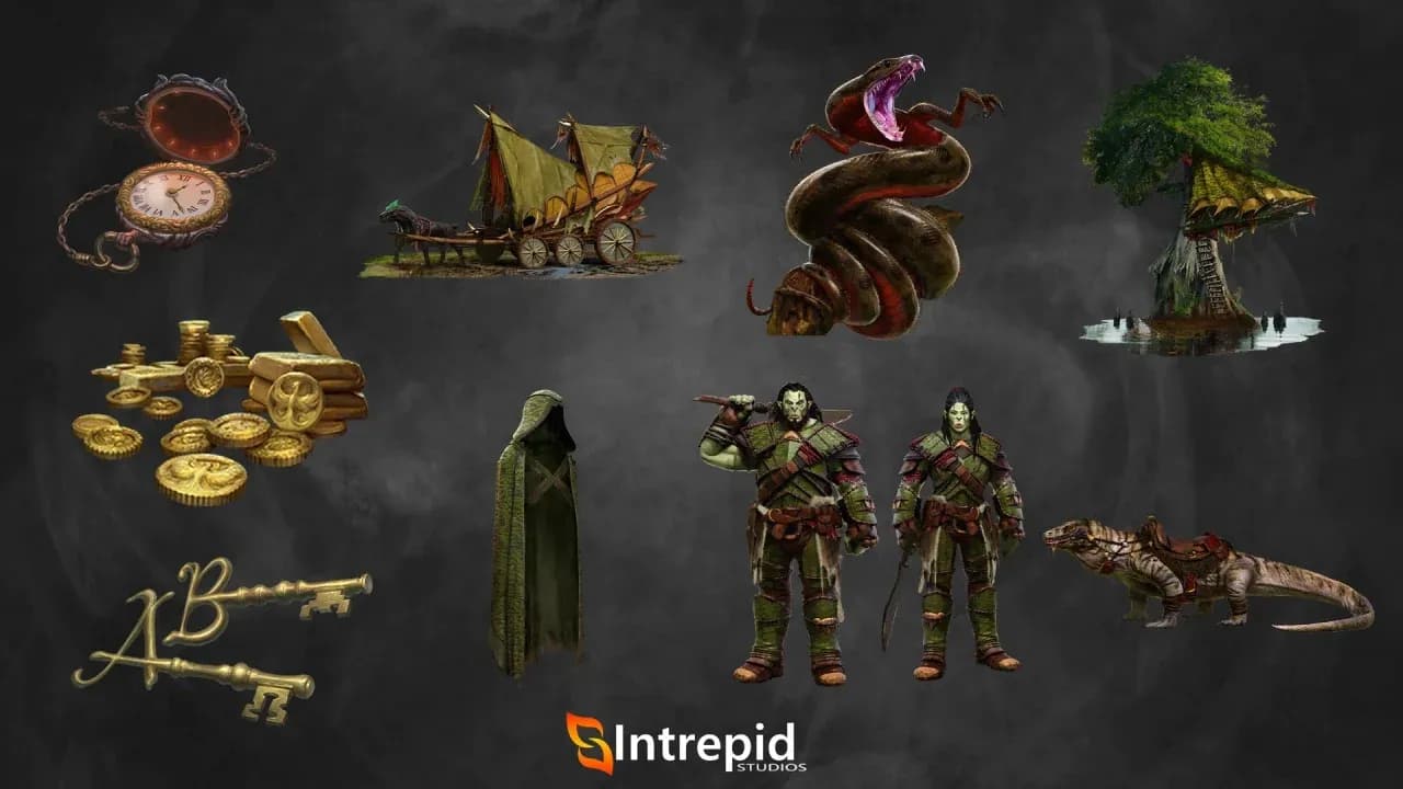 Grey background with an array of images included in the wardens in the wild pre-order packages