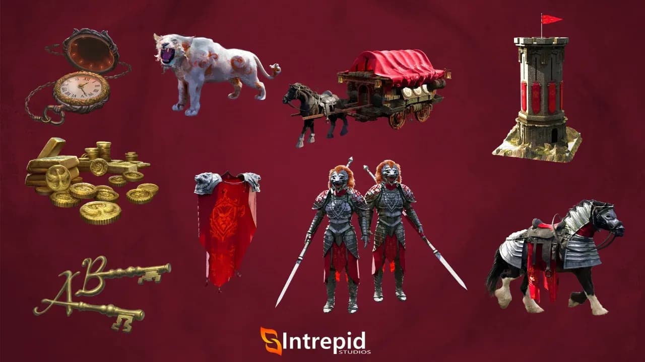 Red background with an array of images included in the tip of the spear pre-order packages