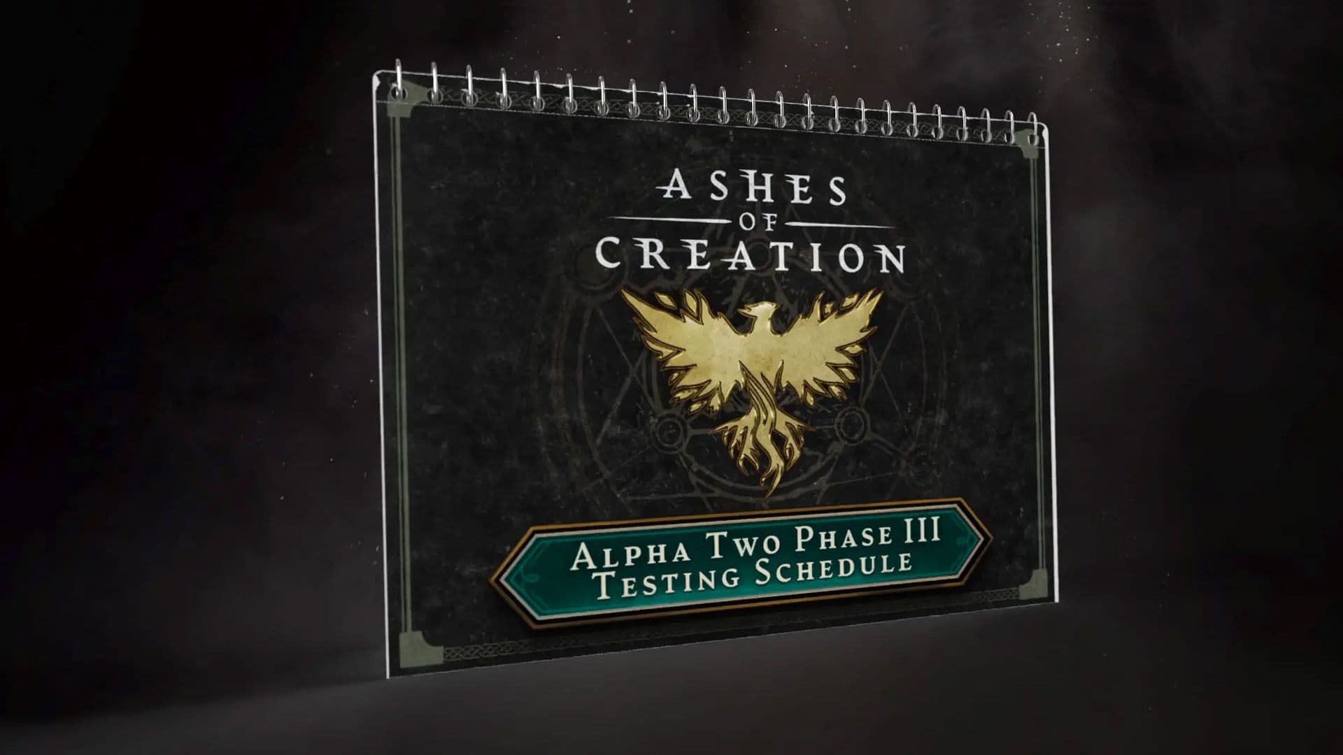 An image of a calendar showing the cover of the Ashes of Creation Alpha Two Phase III Testing Schedule
