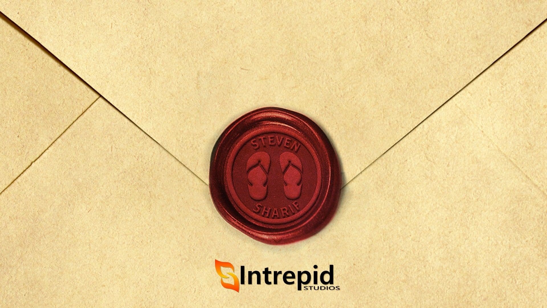 A yellowed envelope with a red sandals wax seal on the back.