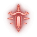 the symbol of the fighter, a red glowing sword pointing downward with two spikes pointing outward on either side
