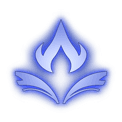 the symbol of the mage, a glowing purple open book with a flame extending upward from the center