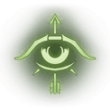 the symbol of the ranger, a glowing green bow and arrow pointing upward with an eye between the bow and the bowstring