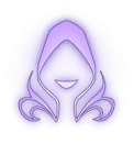the symbol of the rogue, a glowing purple hood with a trickster smile coming from beneath
