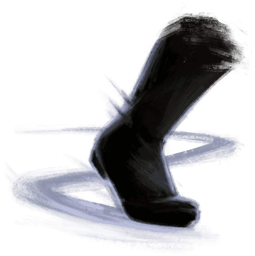 A black boot standing on its toes in movement