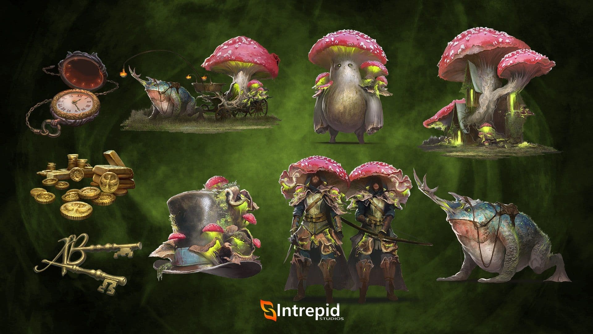 Green background with an array of images included in from the undergrowth pre-order packages