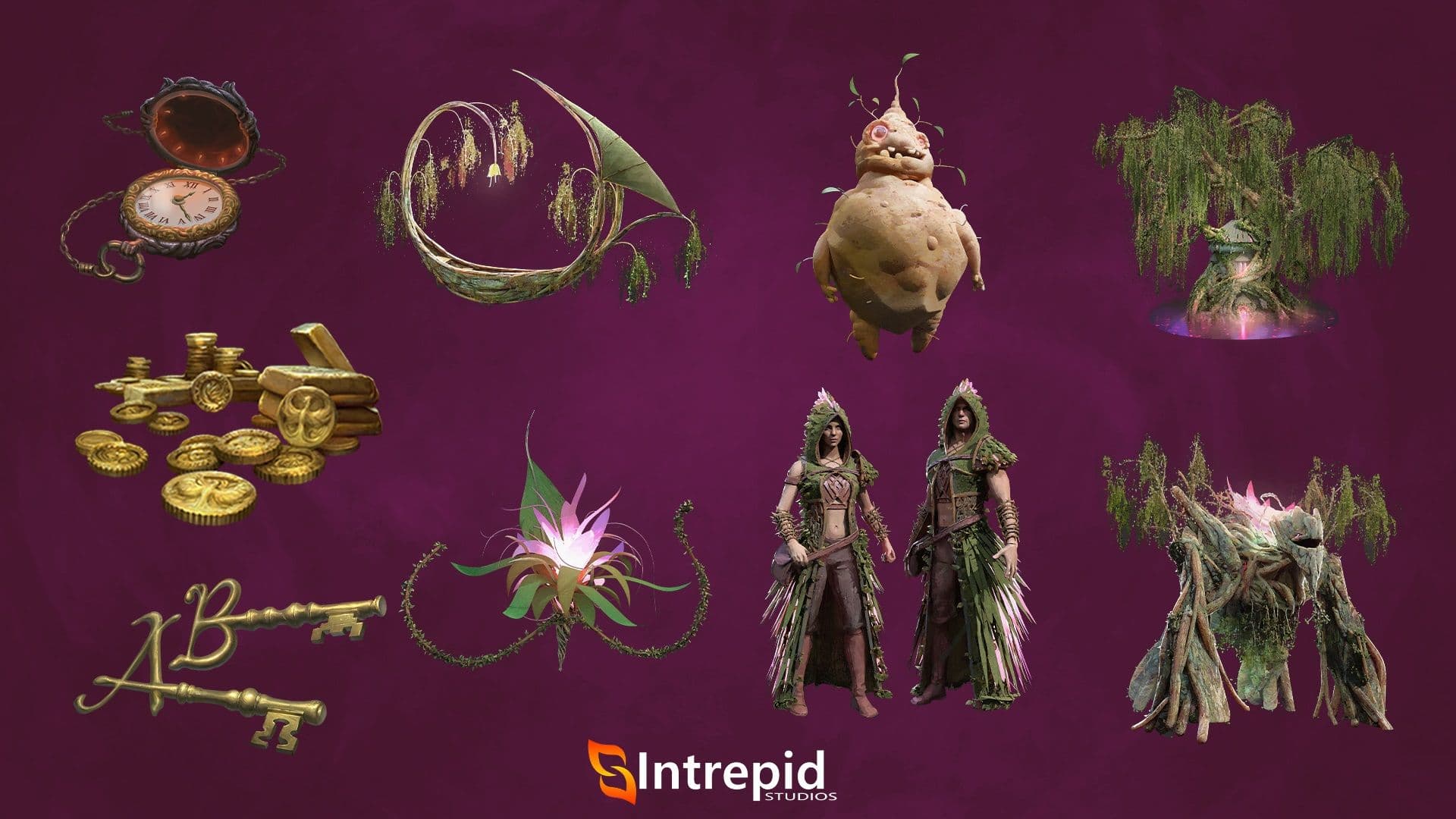 Purple background with an array of images included in the secrets of Sahdeglen pre-order packages